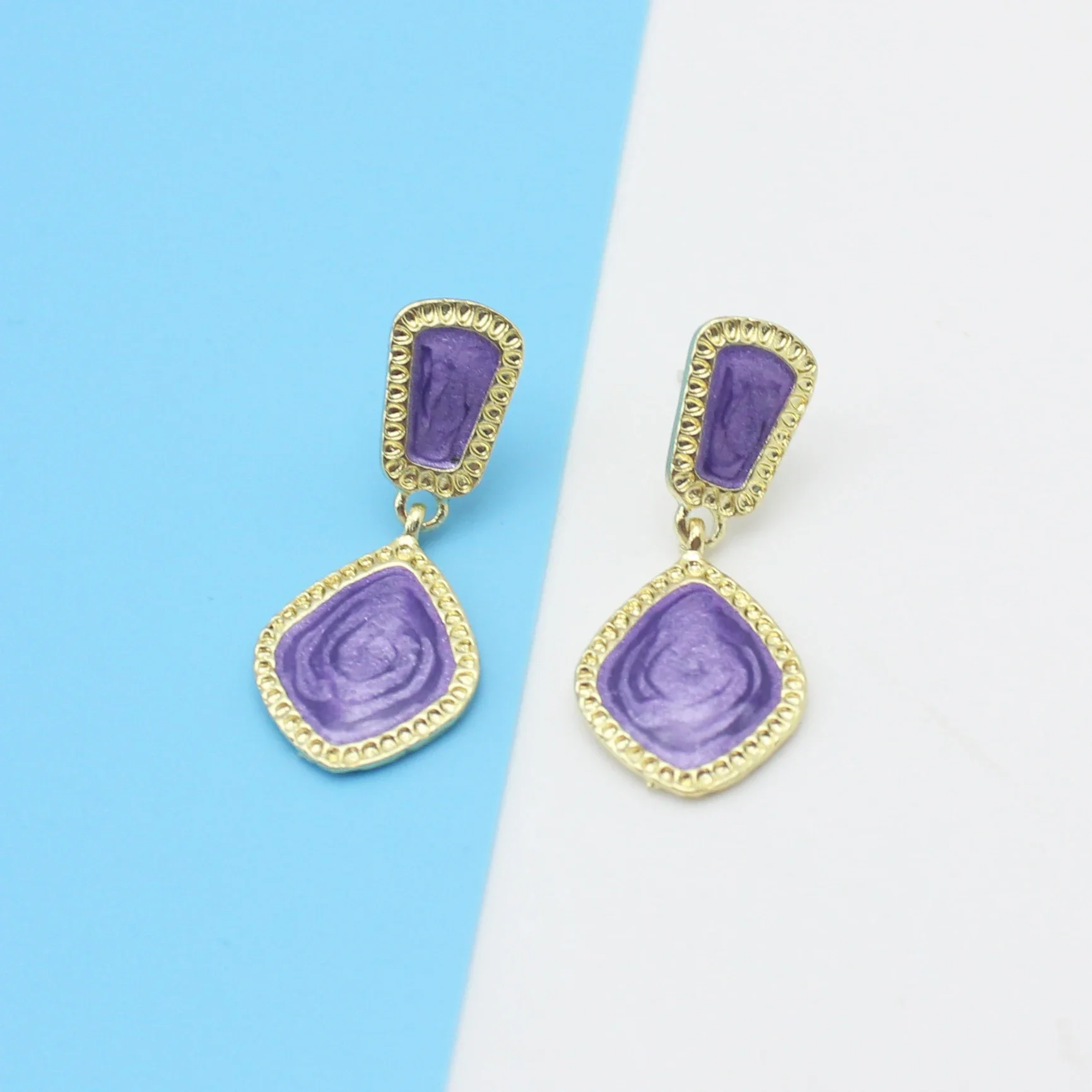 Фиолетовый цвет геометрические серьги-капли с ромбами для женщин милые