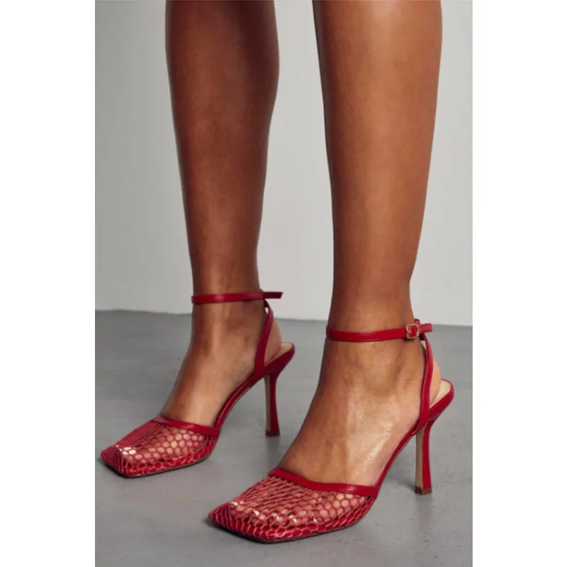 

High Heels Sexy Summer Women Sandals Fashion Thin Heels New Chunky Hollow-Out Lady Shoes Square Toe Breathable Women Sandals