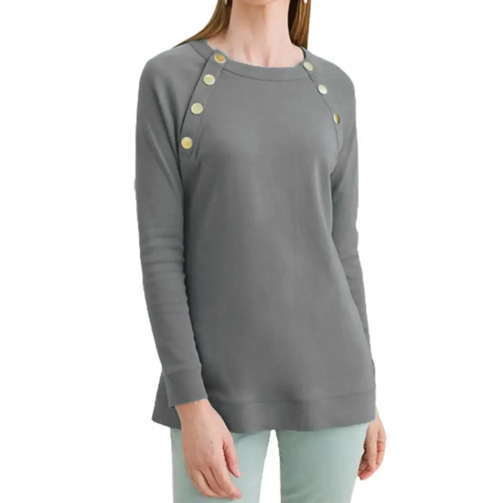 

Хлопковая Осенняя Женская Повседневная простая футболка с длинным рукавом и круглым вырезом, облегающая женская блузка, декоративный свит...