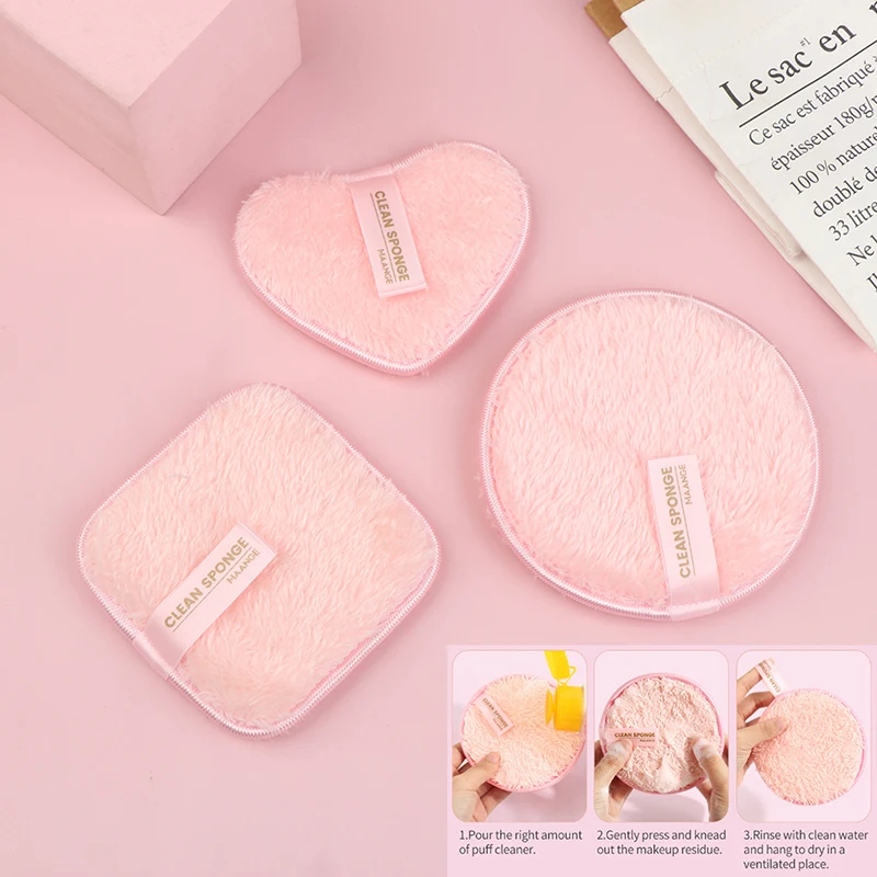 

3pcs Reusable Microfiber Makeup Remover Pad Set Washable Round Square Heart Facial Make Up Cleansing Removal Pads Sponge Tool