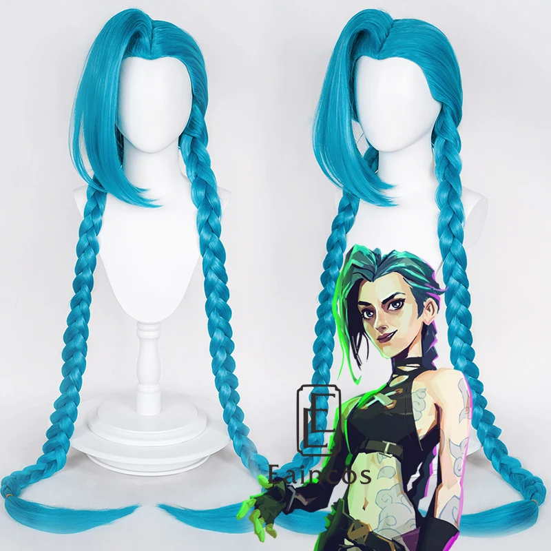 

Game LOL Arcane Jinx Cosplay Halloween Wig 130cm Blue Long Braids Wigs Heat Resistant Synthetic Hair