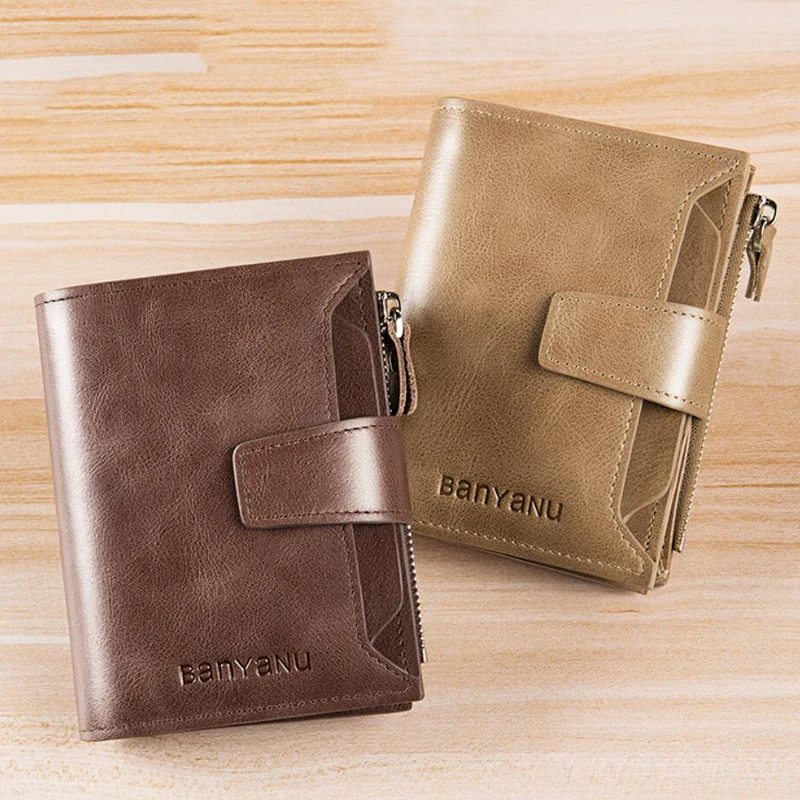 

Fashion Men's Wallet Genuine Leather Trifold Bifold Card Holder Coin Purse RFID Male Wallet Money Bag Short Wallets for Man
