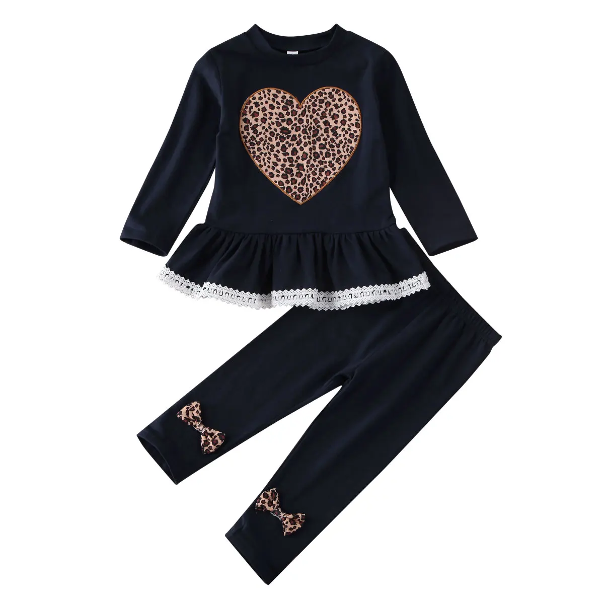 

1-6 Years Baby Girls Clothing Set Fashion Newborn Full Sleeve Lace Long-sleeved Love Dress Trousers Winter 2pcs Set