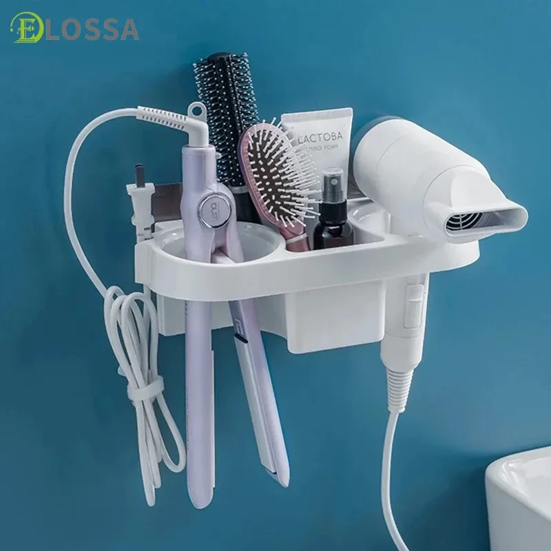 

NEW ELOSSA Bathroom shelf Hands Free Hair Dryer Holder Storage Box Curling Iron Shelf Bathroom Organizer Household Accessories S