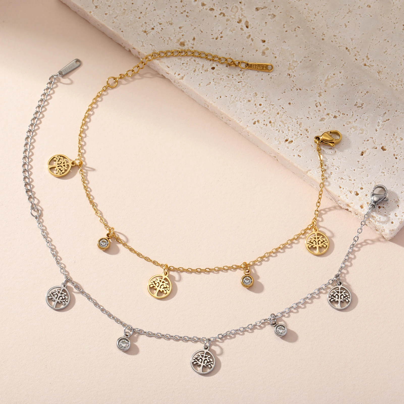 Древо Жизни Стразы Шарм Браслет Из Нержавеющей Стали Ювелирные Изделия Винтаж