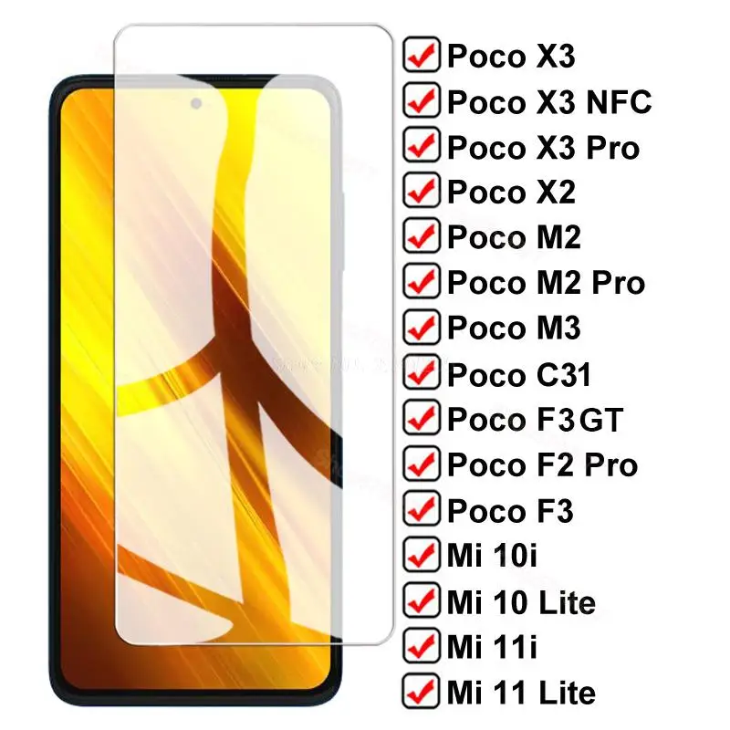 2-1 шт. закаленное стекло для Xiaomi Poco C31 X3 NFC X2 M2 F2 M3 Pro F3 X3 GT защита экрана Mi 11t 10 Lite 10T Pro 11 10 i s стекло