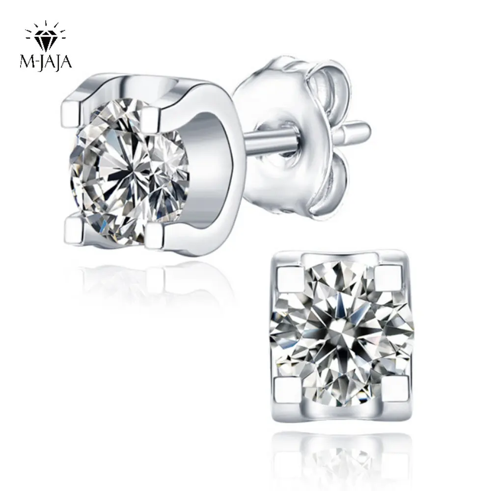 

M-JAJA Moissanite Earrings 18k White Gold Plated 925 Sterling Silver Stud Earrings for Women 0.6-2ct D Color VVS1 Fine Jewelry