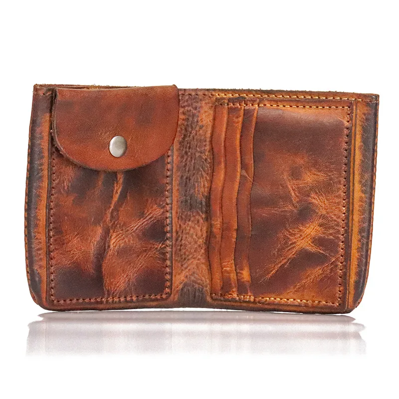 Men's Genuine Leather Bifold Wallet Vintage Natural Leather Short Purse Coin Pocket Card Holder Coin Purse Male Clutch Wallets