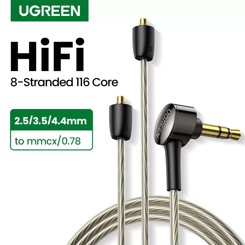 

Сбалансированные Hi-Fi Сменные наушники UGREEN 2,5 мм 3,5 мм 4,4 мм до mmcx 0,78 мм, высокочистый монокристаллический серебристый кабель для наушников
