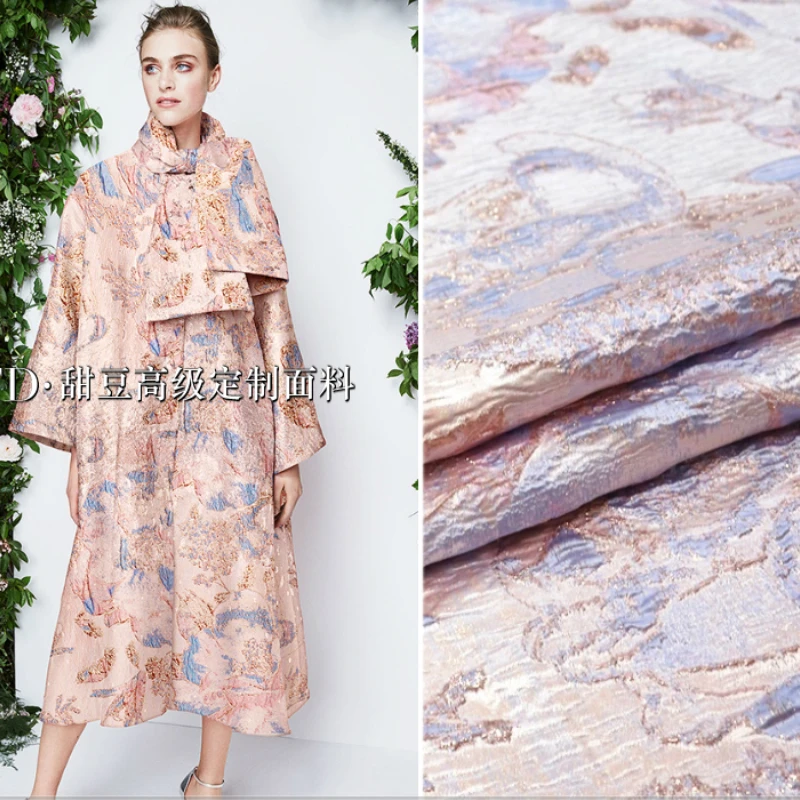 

Gold Silk Brocade Jacquard Fabric Yarn Dyed Dress Trench Coat Fashion European Brand Fashion Design Wholesale Cloth by the Meter