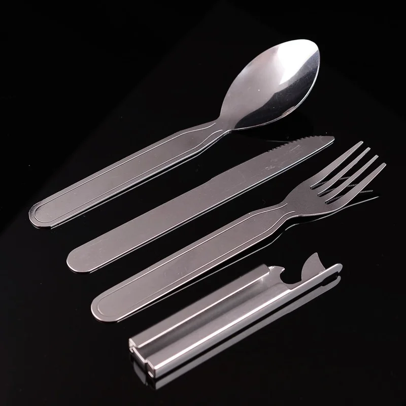 

4pcs/set Portable Stainless Steel Tableware fold knife utensil spoon set Camping Cooking flatware Spoon Fork Knife Dinnerware