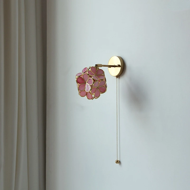 Pink Petal LED Sconce Edison Pull Chain Switch Bathroom Mirror Stair Light Nordic Modern Wall Lamp Luminaria Lighting Natal