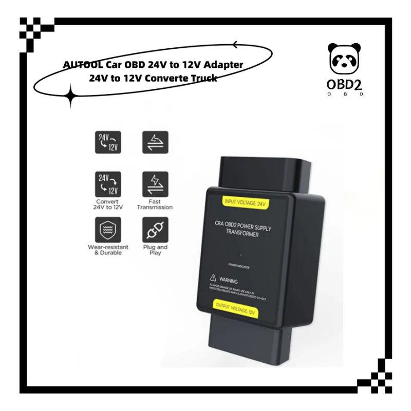 

AUTOOL Car OBD 24V to 12V Adapter Step-down DC DC Converter Voltage Regulator Input 24V to Output 12V OBD Adapter Connector