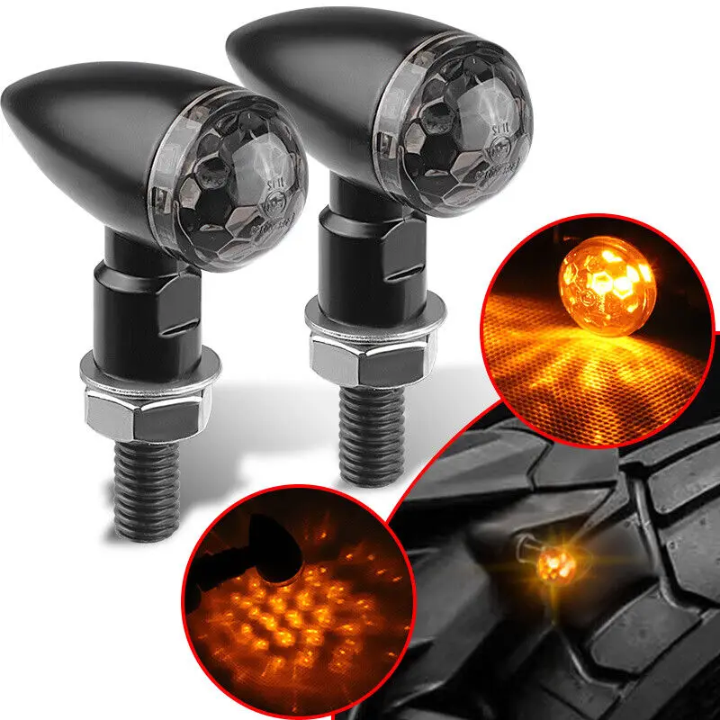 

2PCS Mini LED Motorcycle Turn Signal Indicator Amber Blinker Light Bullet Lamp For Bobber Cafe Racer Motorcycles Accessories