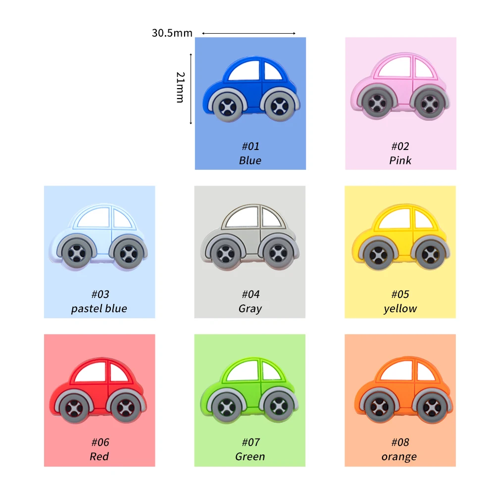 

Sunrony 100Pcs Cartoon Car Silicone Beads Baby Teeth Care Teether Pacifier Chain Accessories Molar Ring Toy BPA Free