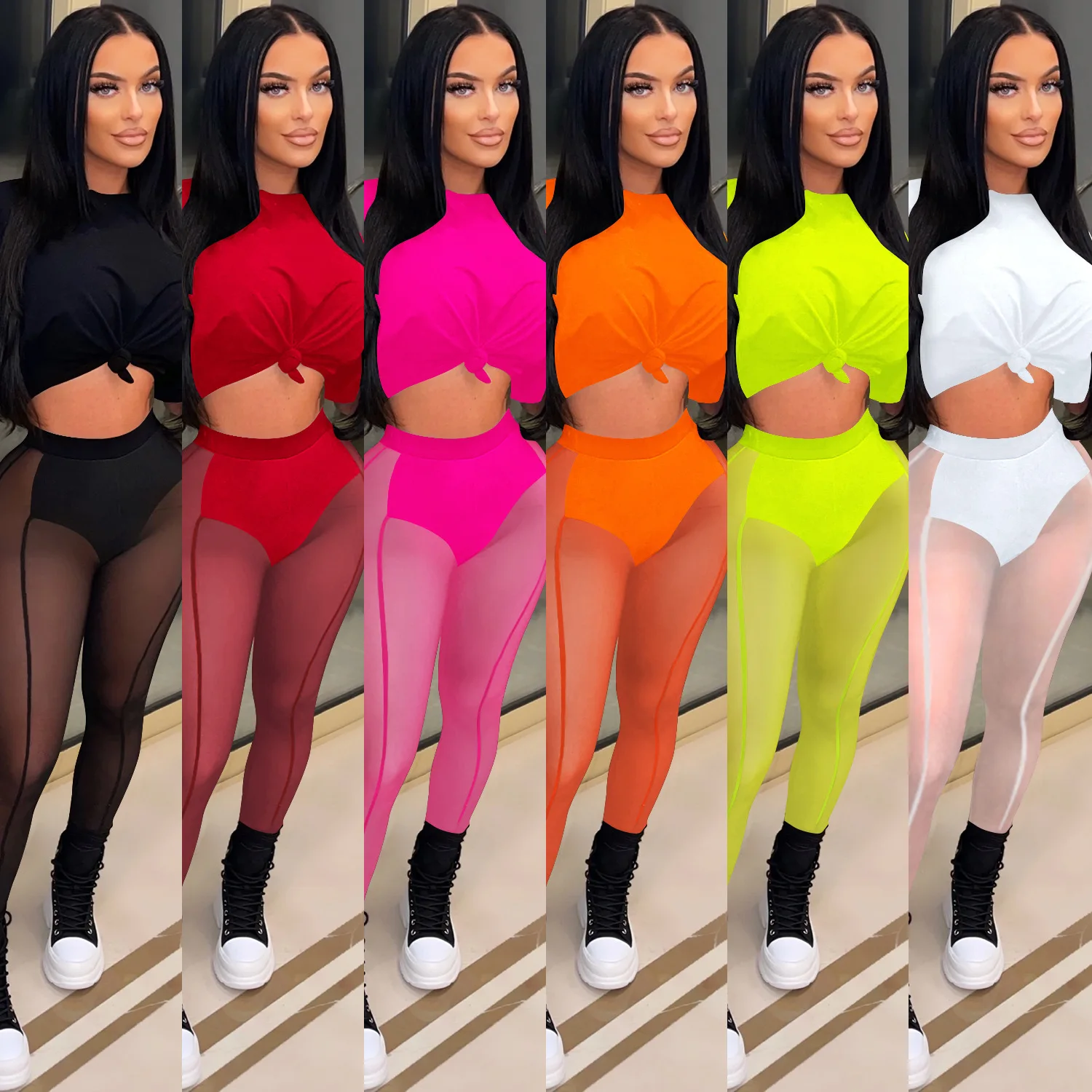 

2022 Sexy Women Tracksuit Two Piece Set Sheer Mesh See Through Party Night Streetwear Clothes For Women Outfit