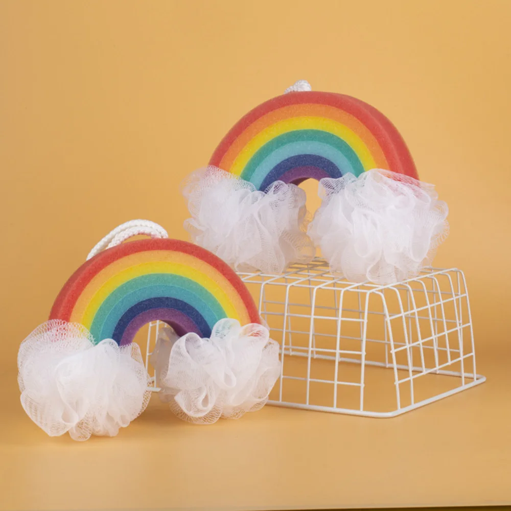 Bath Balls Bubbling Shower Rainbow Shape Bath Sponge Shower Loofahs Pouf Making Bathbombs Accessories for Kids