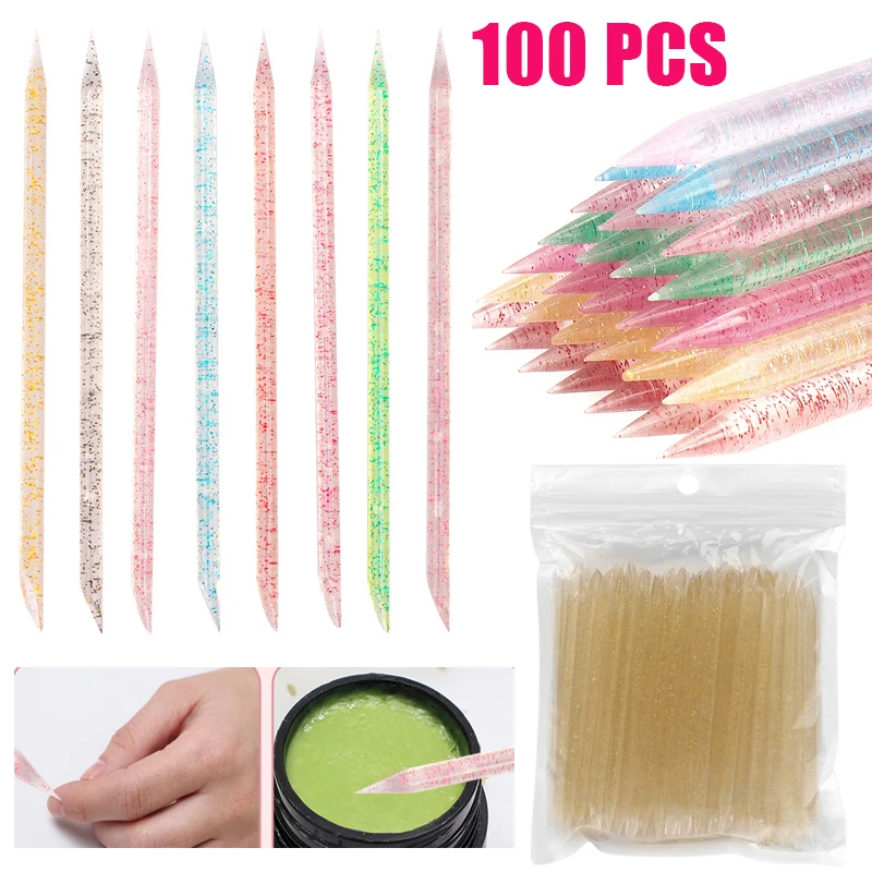 

Nail Crystal Stick Double End Nail Art Cuticle Pusher Remover Pedicure Reusable Nails Care Manicures Tool Set 100pcs