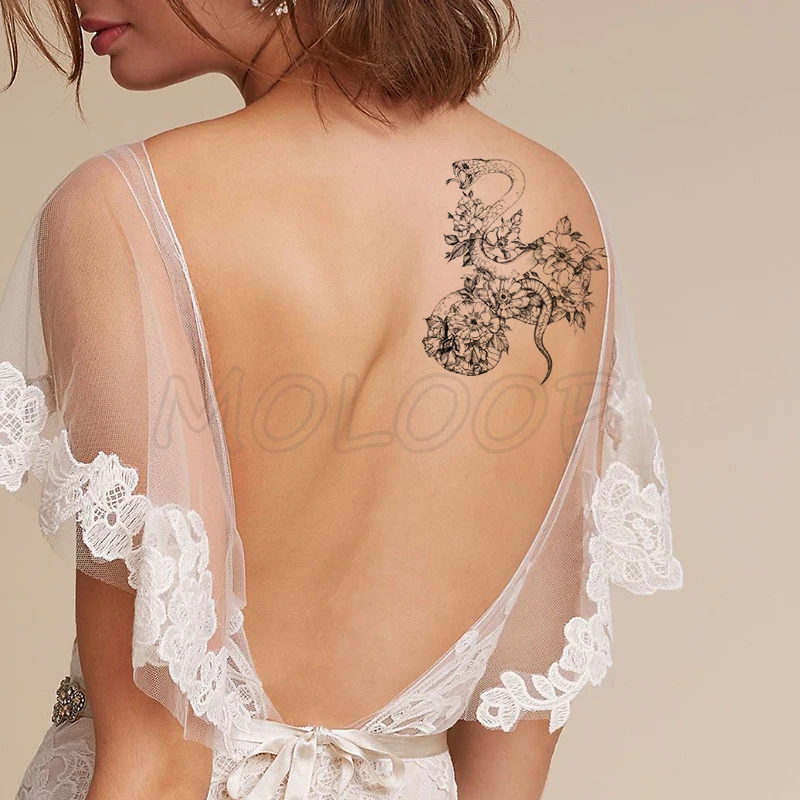 

Waterproof Tattoo Sticker snake animal Flower black Temporary Fake Tatoo for Man woman Body arm back big size Art Tattoos
