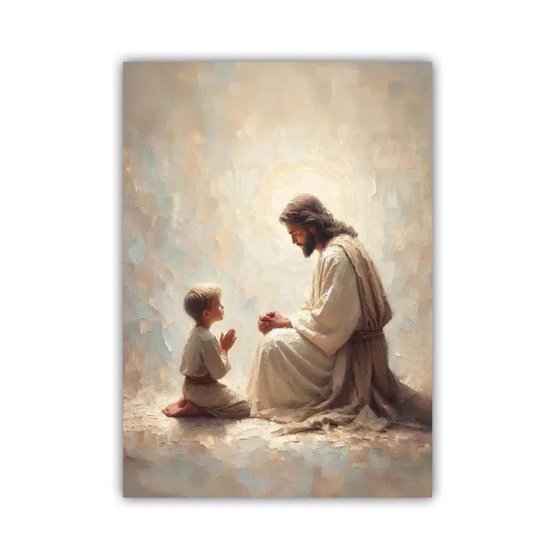 

Иисус Бог Ягнень Ангел Мальчик Девушки Молиться Библии Плакат и принты Христианская печать на холсте Настенная художественная картина для декора гостиной