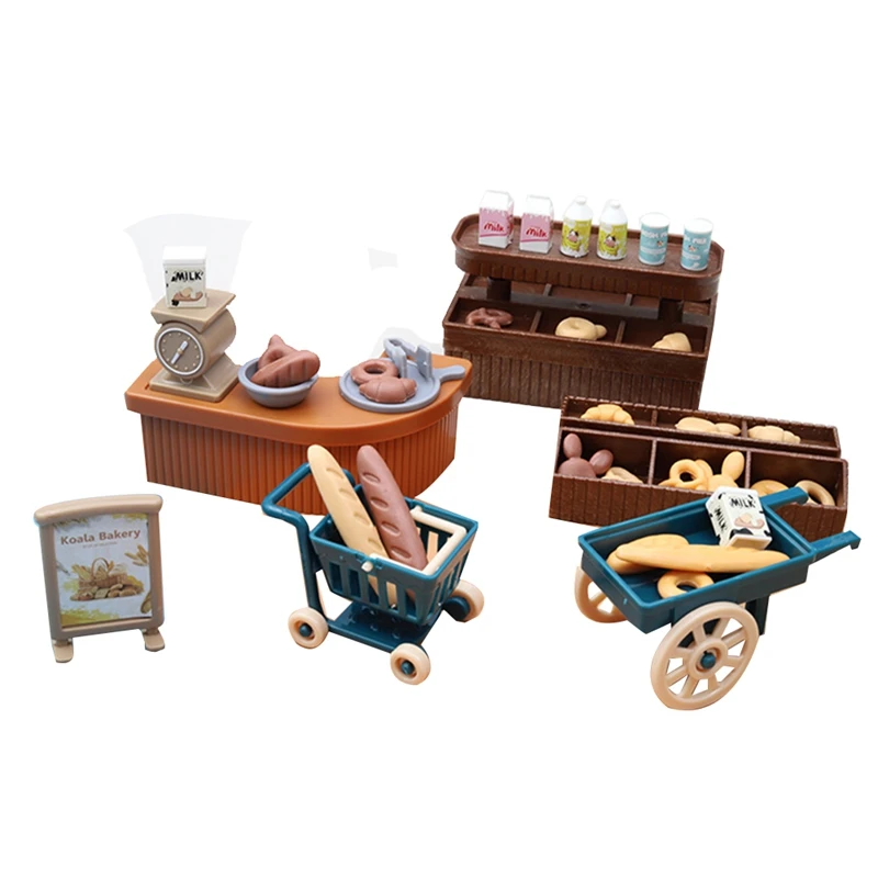 

Милый миниатюрный магазин украшений для пекарен, кукольный домик, тележка для молока и хлеба, детский игровой домик, игрушки, украшение