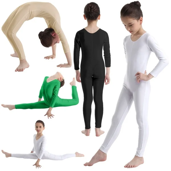 

Kids Big Girls' Long Sleeves Full Length Gymnastics Dance Leotard Bodysuit Jumpsuit Unitard