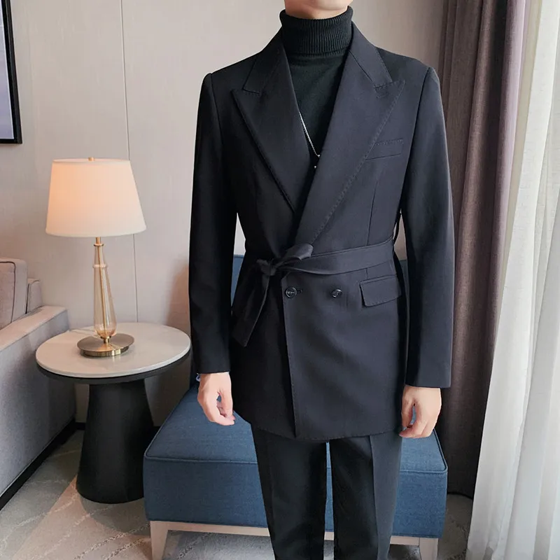 

New High Quality Men Blazer 2022 Spring Double-Breasted Casual Suit British Slim Wedding Business Coat Streetwear Social Blazer