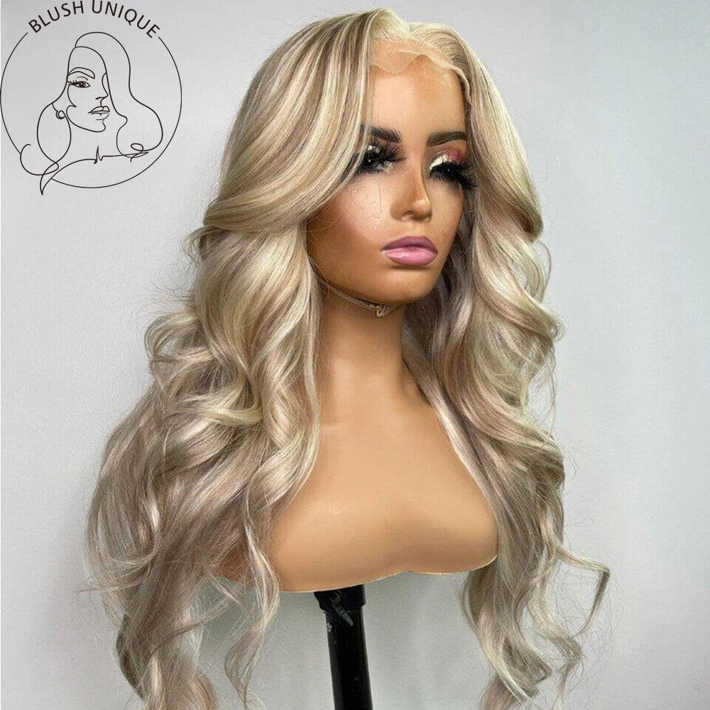 

Ash Honey Blonde Lace Front Wig 13x4 Synthetic Hair HD Transparent 613 Colored Lace Frontal Wigs For Women Highlight Wig Cosplay