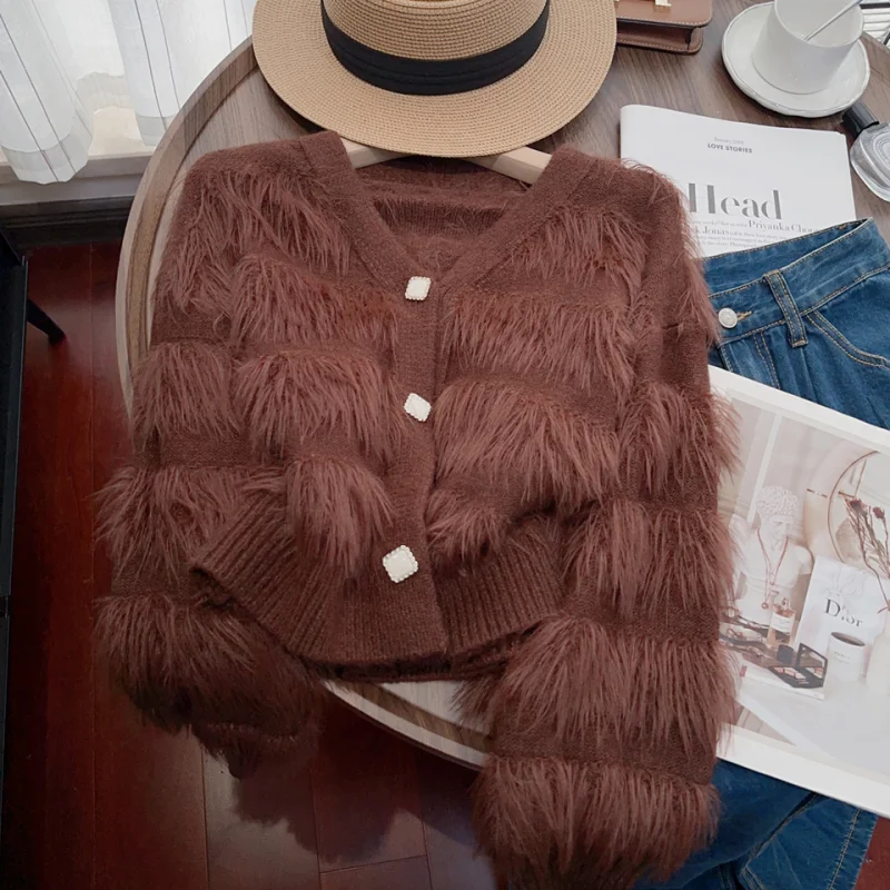 Уникальная белая женская одежда куртка с v-образным вырезом вязаный свитер