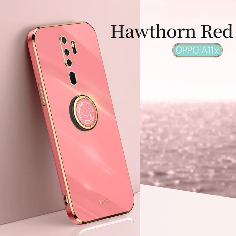 Plating Square Ring Holder Silicone Phone Case On For Oppo A11x a11x oppoa11x 2020 A11X Oppo phone case Luxury Stand Cover