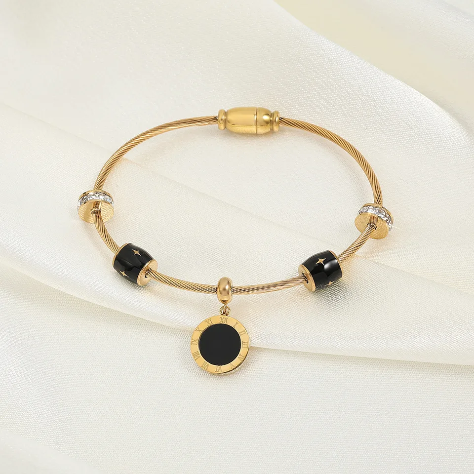 Модные черные круглые браслеты FEEHOW из ракушек с римскими цифрами для женщин и