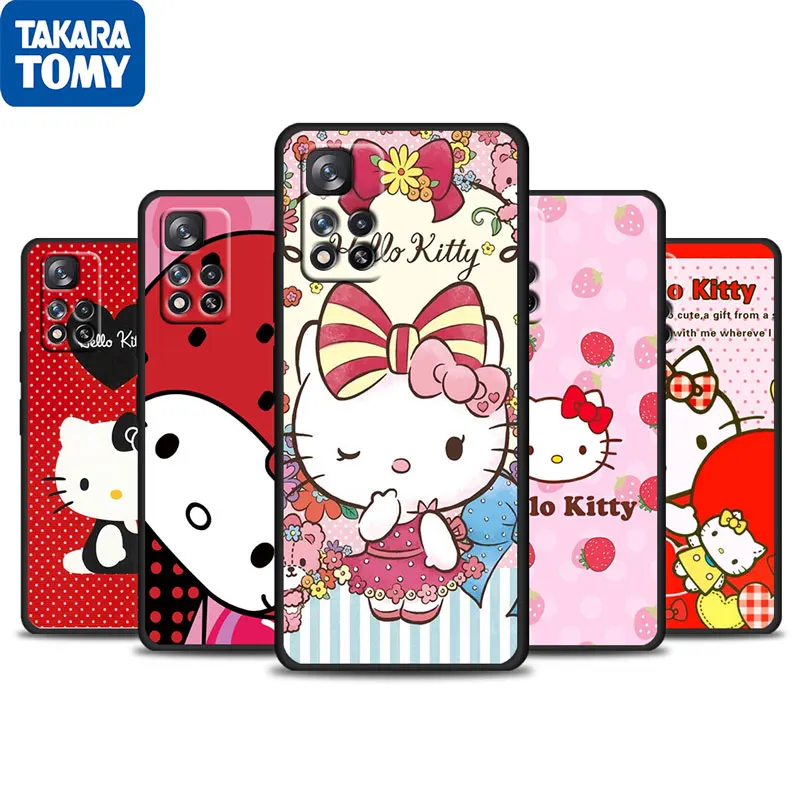 

Anime Cute Hello Kitty For Xiaomi Redmi Note 11 10 11T 10S 9 9S 8 7 5G 4G Silicone Soft Black Phone Case Fundas Coque Capa Cover