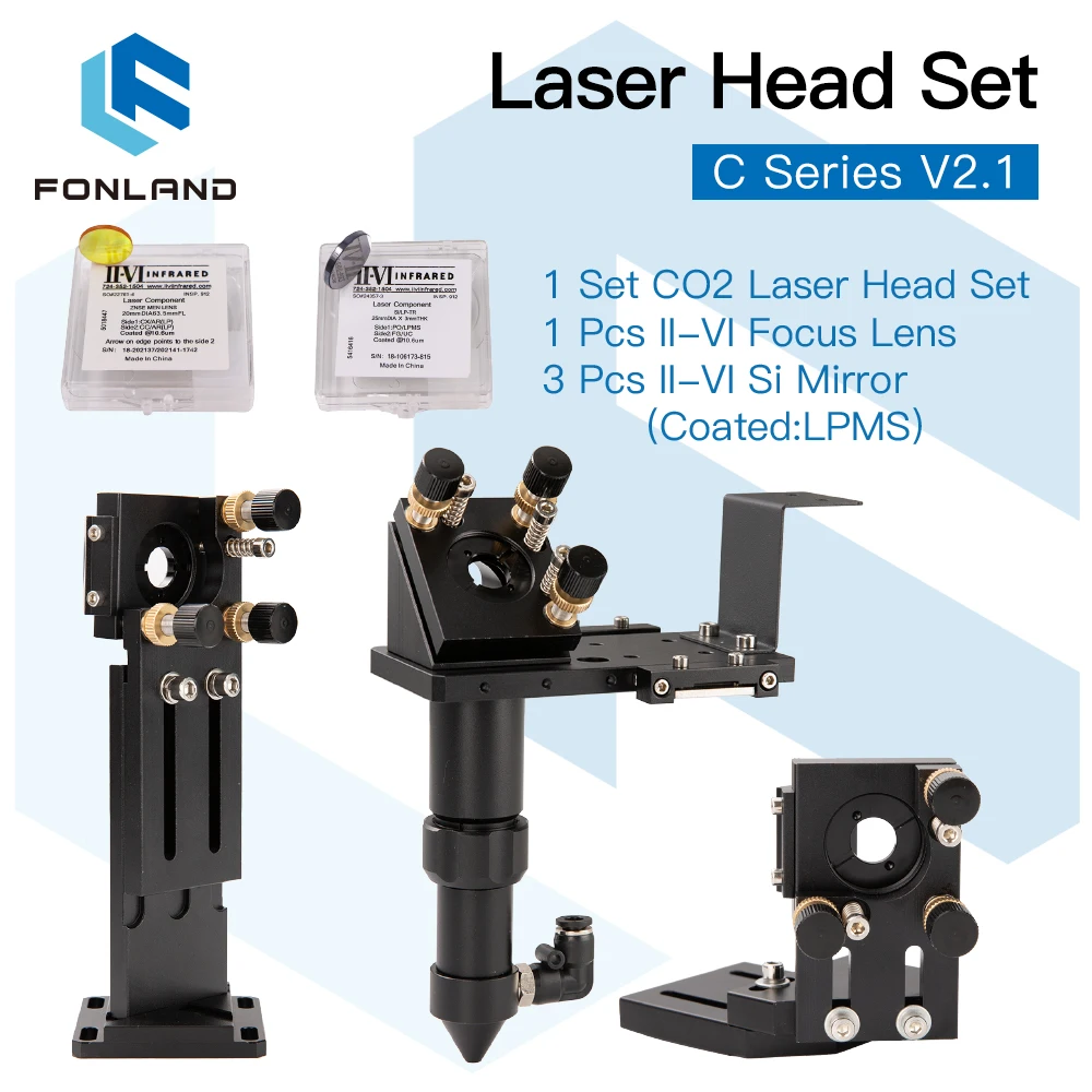 

CO2 Laser Head Set II-VI Focus Lens D18 FL38.1 D20 FL50.8/63.5/101.6mm Integrative Mount Dia.25 Black Si Mirror for Laser Cutter