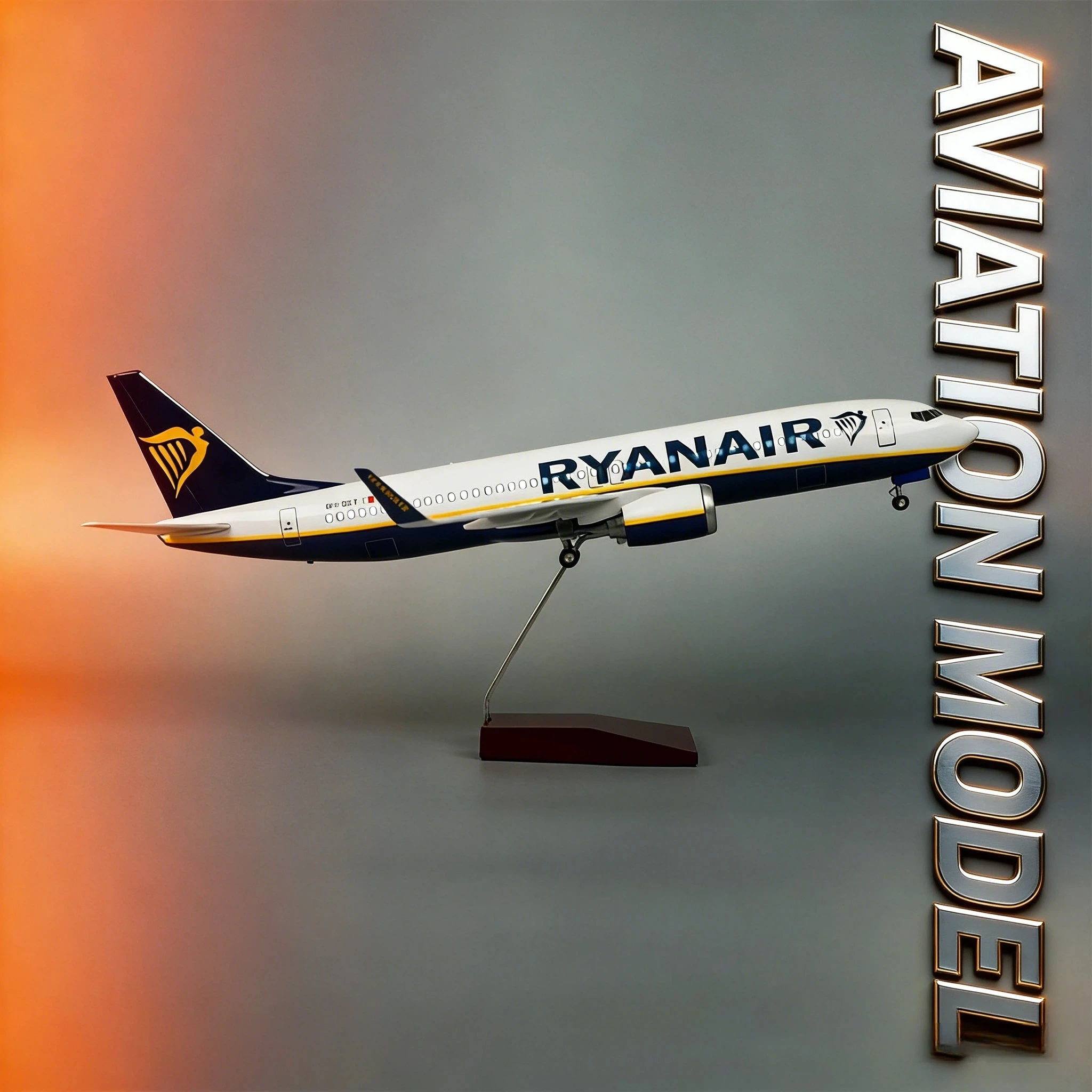 Фото Модель самолета Ryanair BY737 со светодиодной подсветкой и колесами, статическая имитация самолета, настольное украшение для авиационных коллекционеров №1