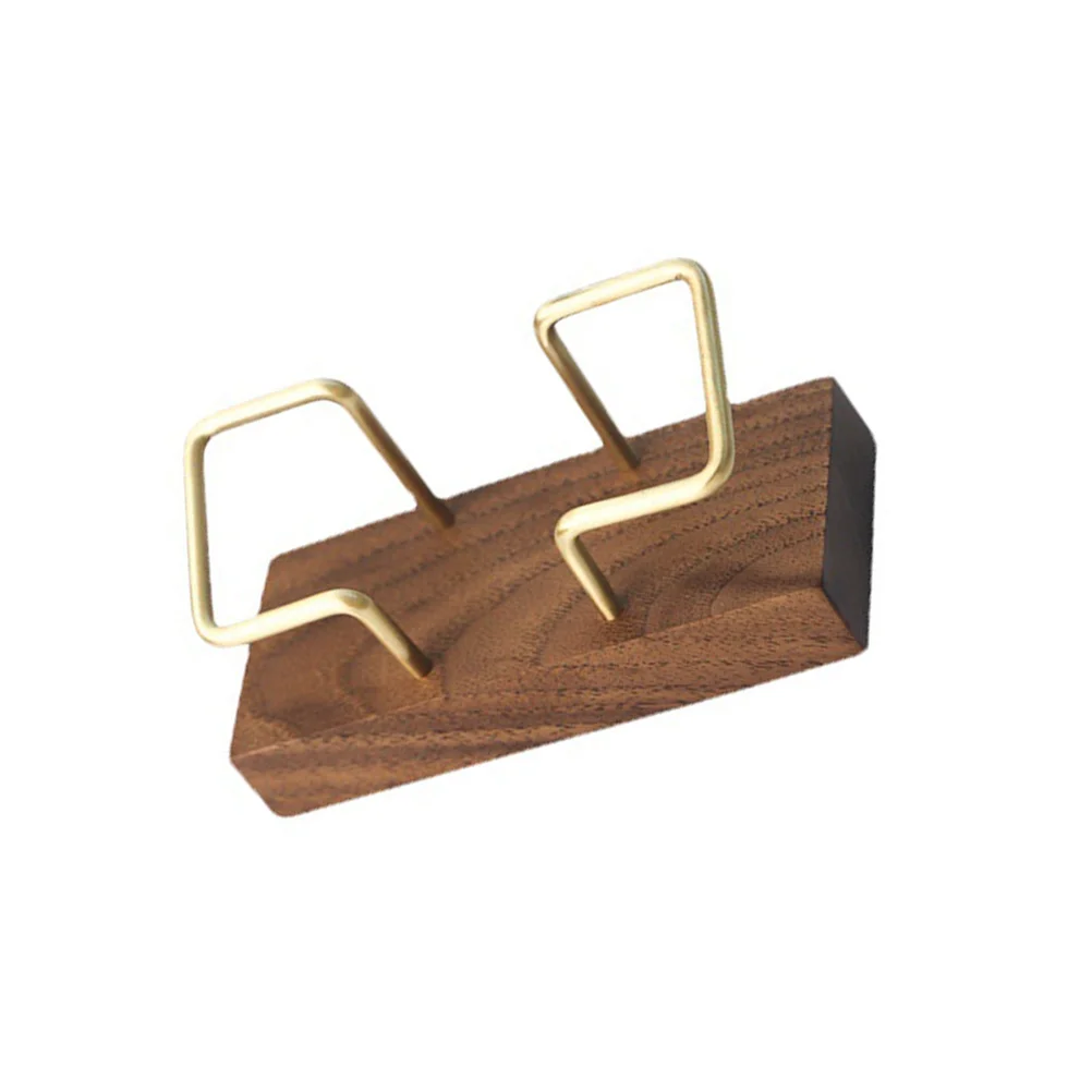 

Business Card Holder Cards Memo Box Name Clip Displaying Rack Office Supply Wooden Brass Stand