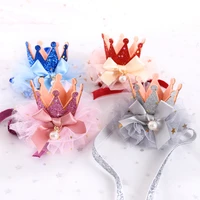 pet suit birthday party hat dogs headdress blue pink imperial crown pearl bow cat accessories party wear decoration pets product
