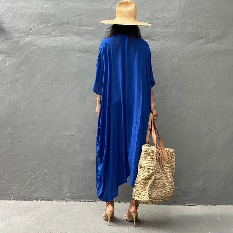 Пляжное кимоно для пляжа 2023 длинное платье макси хлопковая накидка на бикини