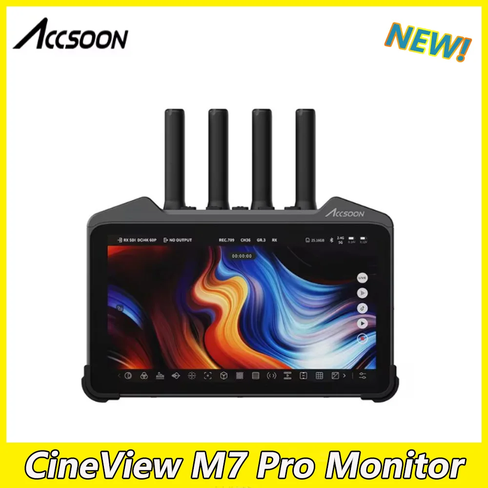 Фото Беспроводной монитор ACCSOON CineView M7/M7 Pro, 7-дюймовый полевой монитор, сенсорный экран 1000 нит, 4K Ultra HD для камеры потокового вещания в реальном времени №2