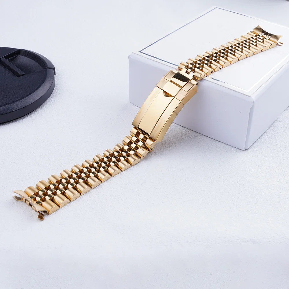 

19mm Strap Curved End Solid Screw Links Watch Band Jubilee Strap For Seiko 7009-3040 Gold Silver Middle Gold Hollow Style Strap