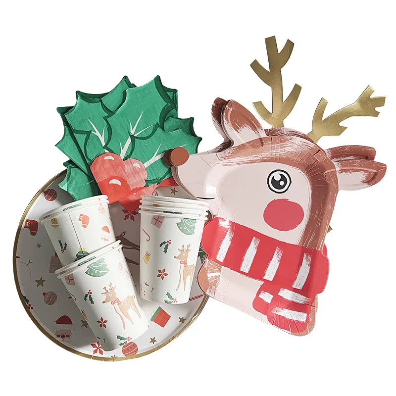 Рождественский олень стильная одноразовая тарелка для еды бумажная чашка