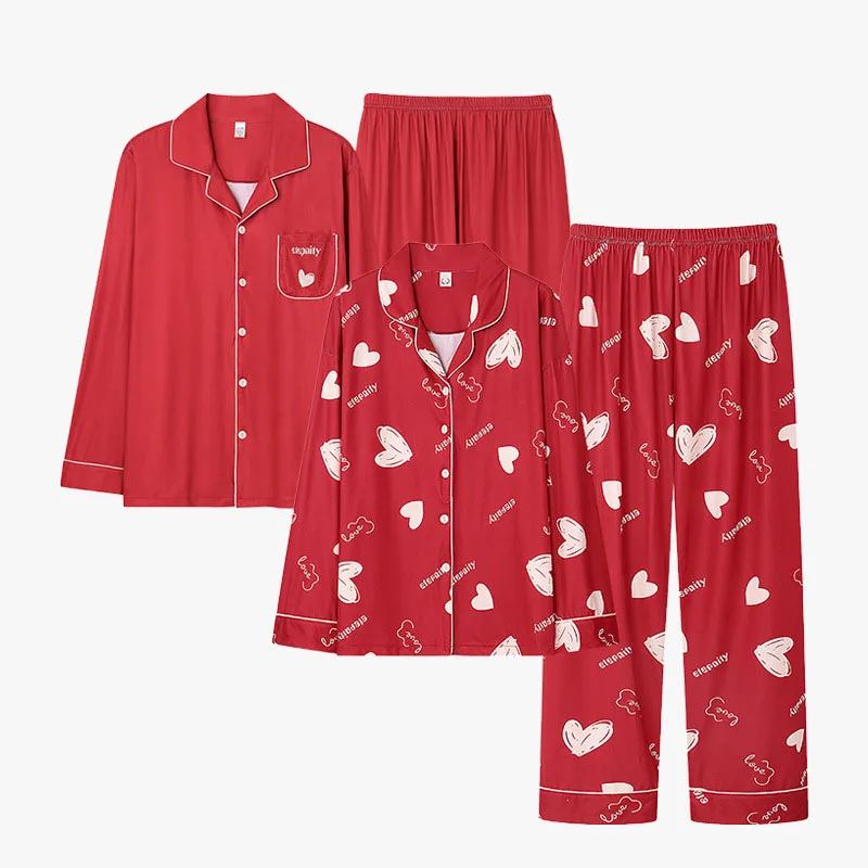 Lounge Wear Pajama Sets For Couples Long Sleeve Night Clothes Wedding Couple Sleep Romance Comfortable Red Room Dear Pajama