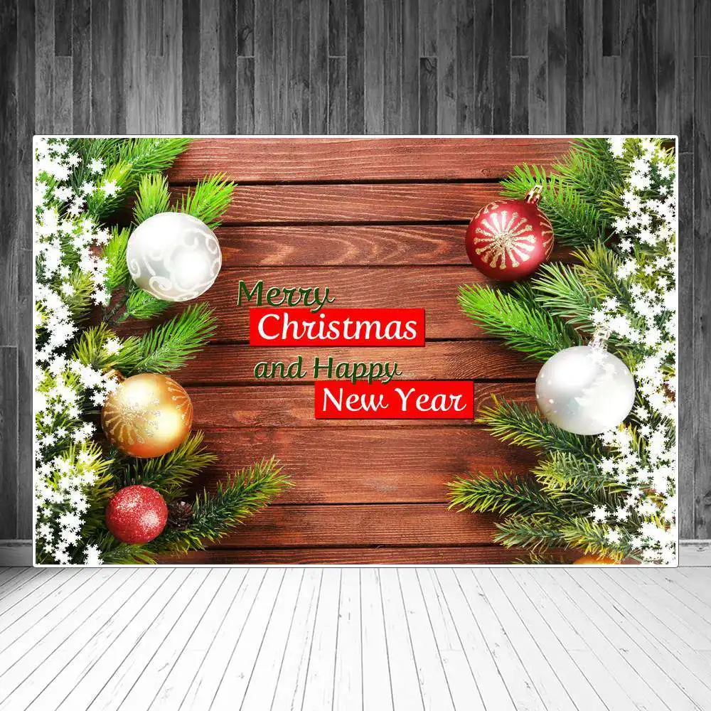 

Christmas Pine Balls Snowflakes Wooden Board Plank Photography Backgrounds Custom Baby Party Decoration Photo Booth Backdrops