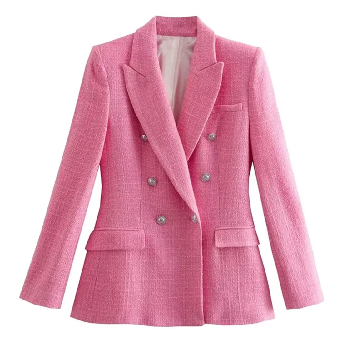 

Jenny&Dave England Style Women Jacket Fashion Retro Texture Pink Color Double Breasted Casual Blazers