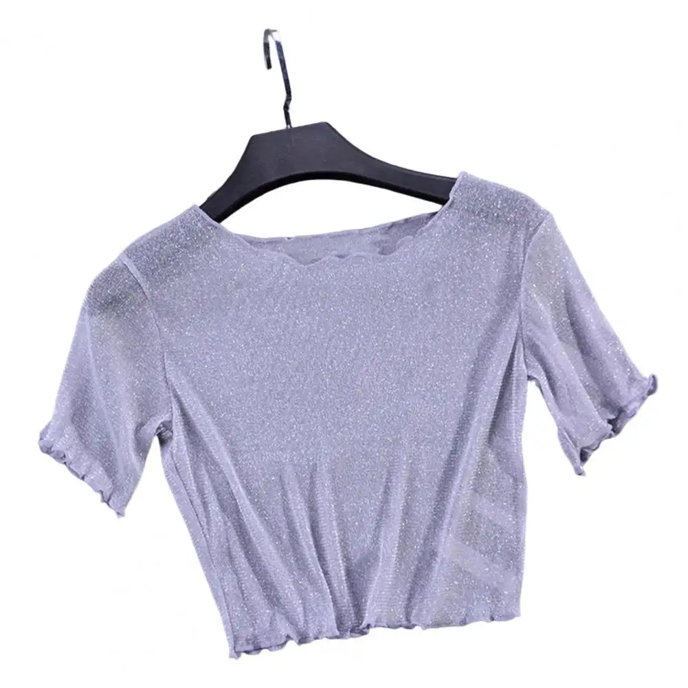 

Популярные женские прозрачные кружевные кроп-топы, женская футболка, универсальная футболка с 3D вырезом