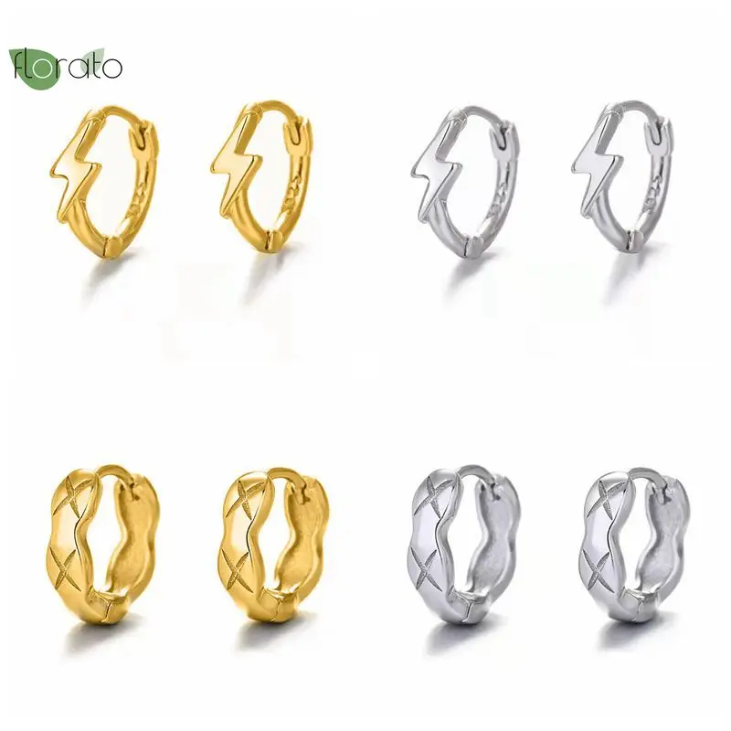 

Lightning/X pattern decor 925 sterling silver ear buckle Buckle Piercing Earrings Women Party Minimalist Hoop Earring Jewerly