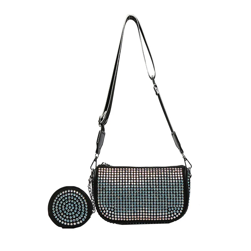 

Fashion Bling Rhinestone Handbags For Women High Quality Crystal Small Zip Lady Evening Clutch Shoulder Bags