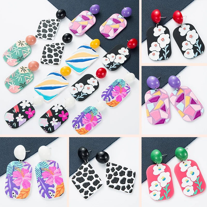 

Серьги контрастные креативные в стиле масляной живописи Цветные Цветочные серьги нишевой Дизайн Акриловые серьги контрастных цветов для ж...