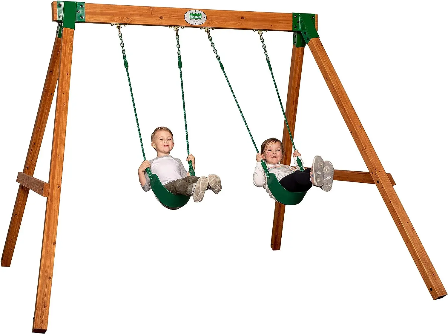

All Cedar Classic Swing Set, 2 Pinch Free Belt Swings, Easy Assembly, Durable, Water Resistant, Steel Corner Supports, 2 Belt Sw