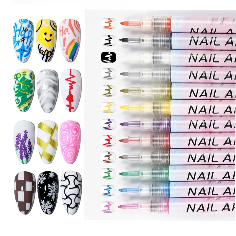 

Nail Art Drawing Graffiti Pen Gel Pencil Plastic Waterproof Painting Liner Brush White Marker Pen Nail Manicure Decoration Tools
