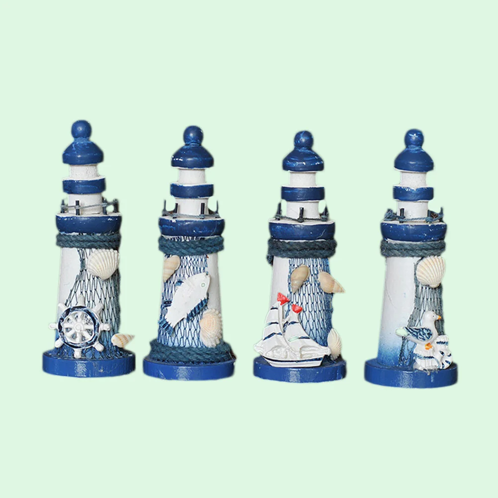 

Lighthouse Decor Nautical Wooden Marine Model Decorations Hand Painted Led Ligthhouse Beach Light Net Shell Statue Natical Ocean
